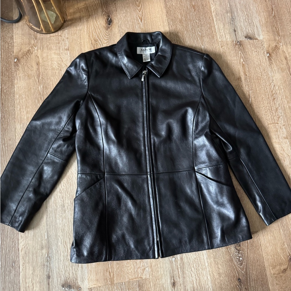 Alfani Petite Black Leather Jacket Size L